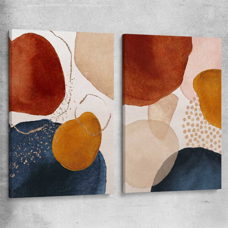 Beige Navy Pair stretched canvas - part of our high quality canvas abstract wall art collection