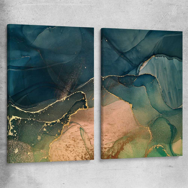 Golden Mist Pair stretched canvas - part of our high quality canvas abstract wall art collection