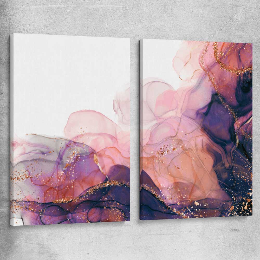 Violet Haze Pair stretched canvas - part of our high quality canvas abstract wall art collection