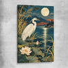 Animal wall art and canvas prints of Moonlit Heron on a stretched canvas