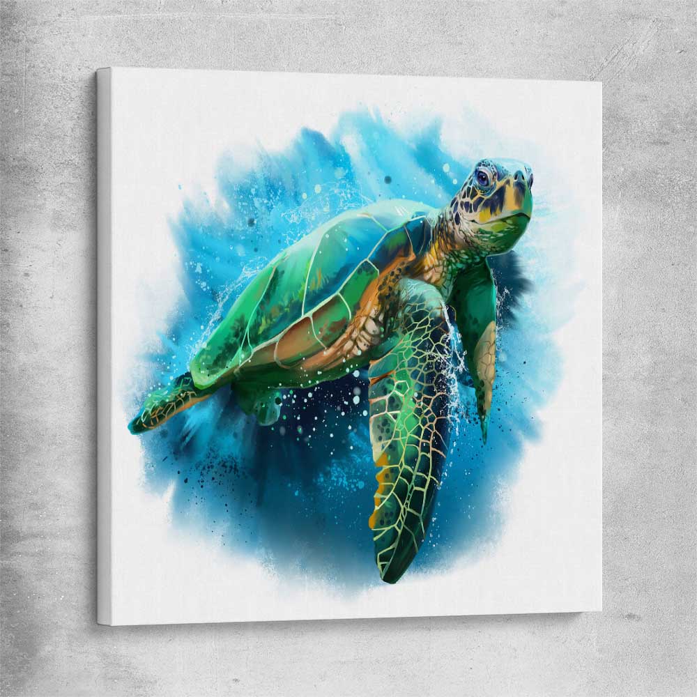 Animal wall art and canvas prints of Watercolour Sea Turtle on a stretched canvas
