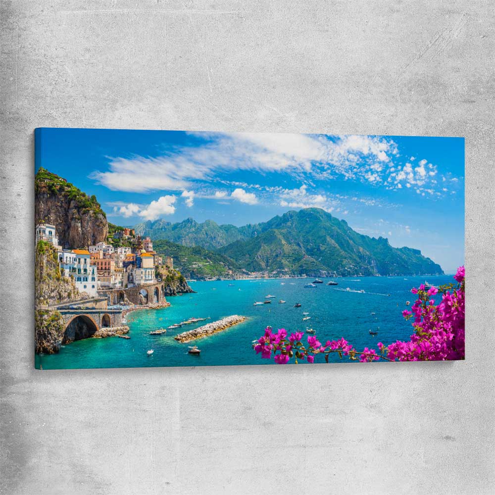 Beach and coastal wall art print of Amalfi Coast Escape on a stretched canvas