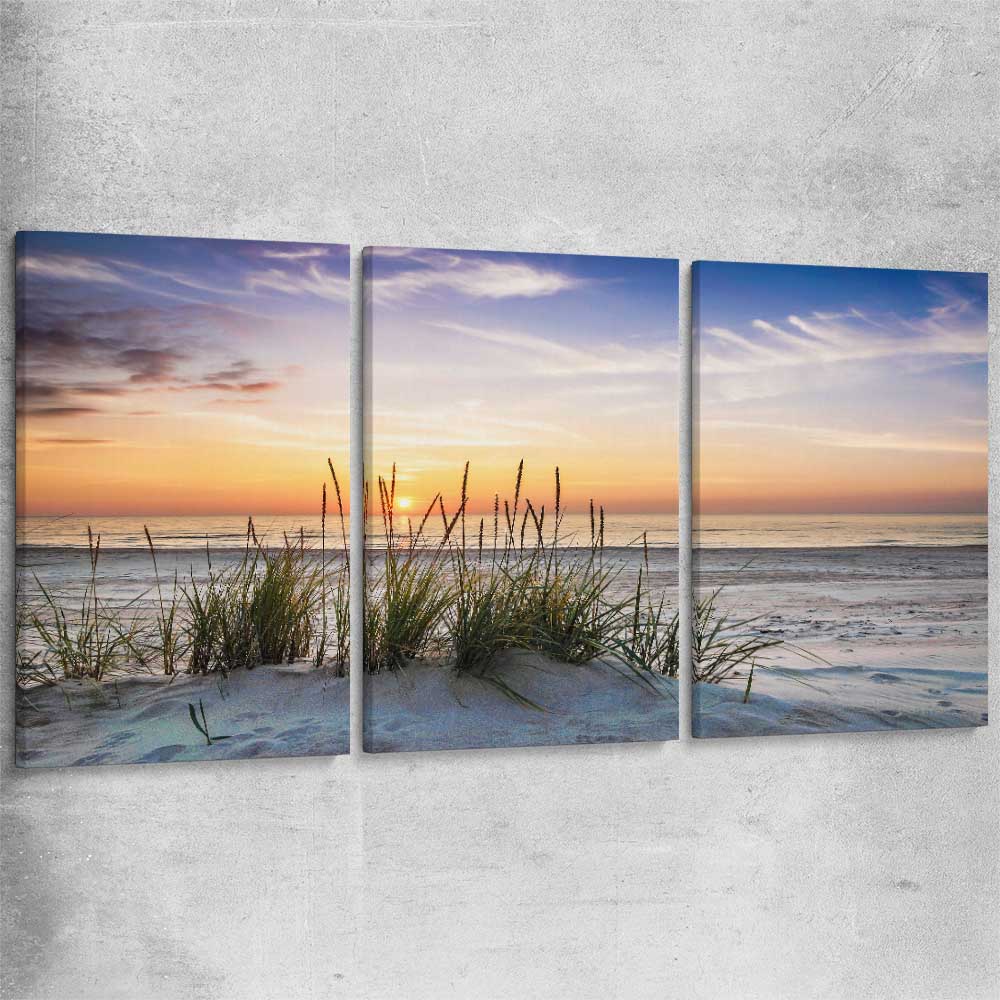 Beach and coastal wall art print of Calming Sunset Set on a stretched canvas