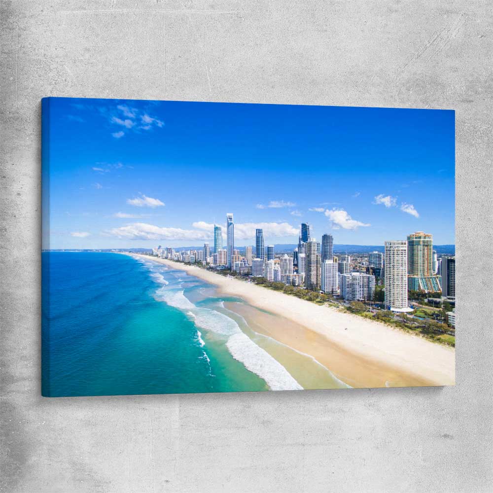 Beach and coastal wall art print of Coastal Skyline View on a stretched canvas