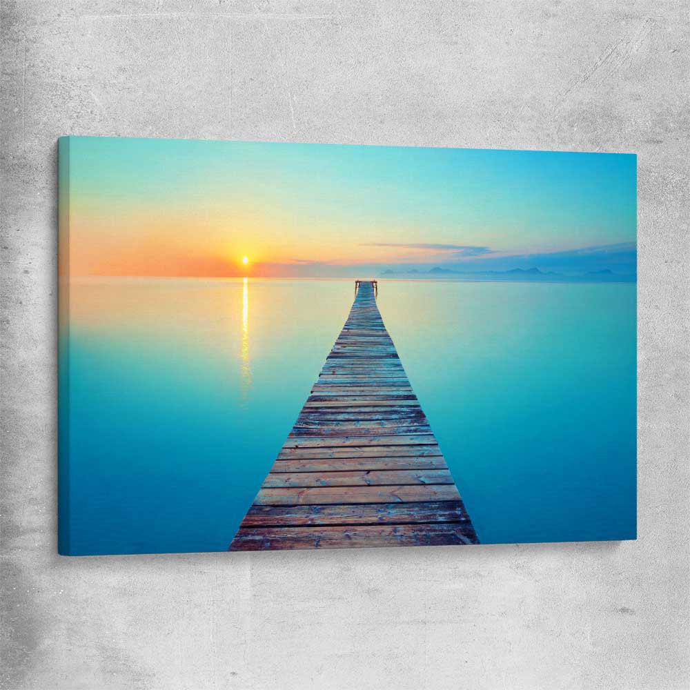 Beach and coastal wall art print of Endless Ocean Pier on a stretched canvas