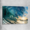 Beach and coastal wall art print of Golden Barrel Wave on a stretched canvas
