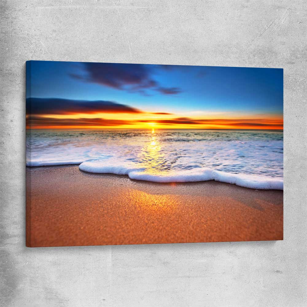 Beach and coastal wall art print of Radiant Ocean Sunset on a stretched canvas