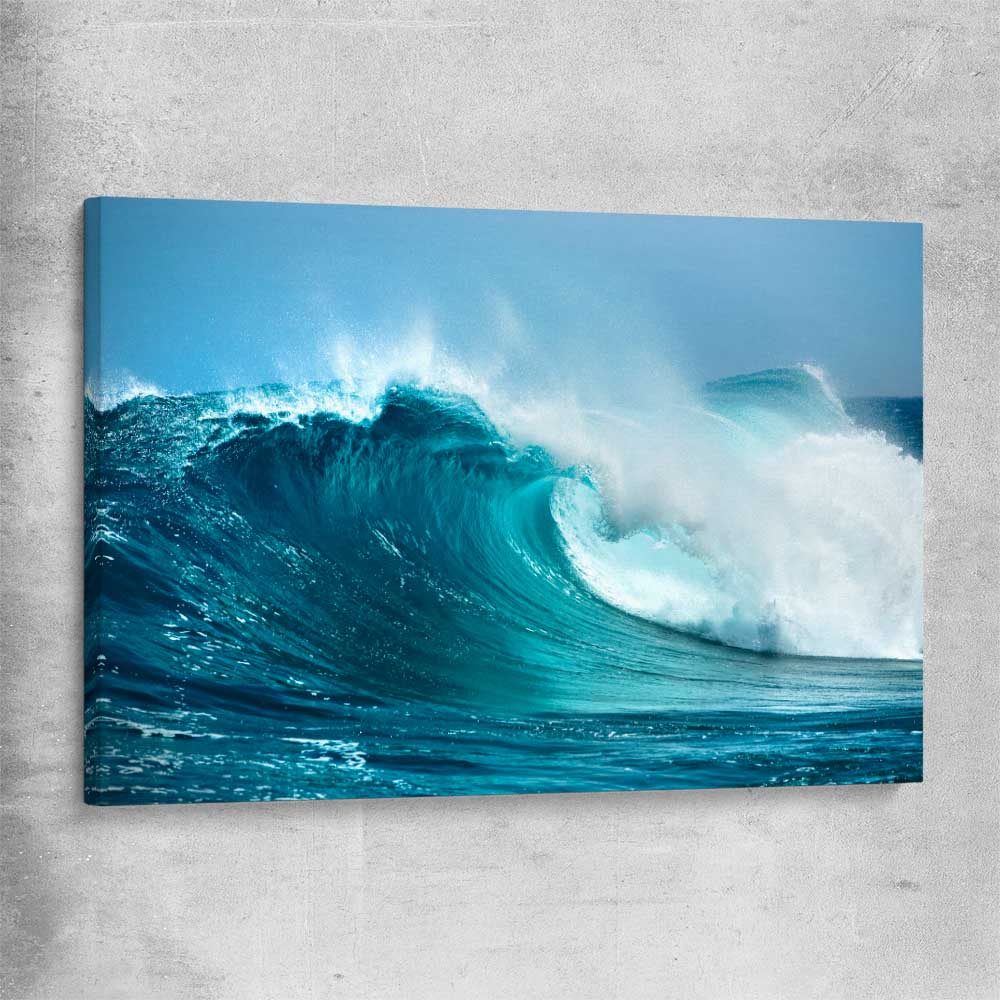 Beach and coastal wall art print of Turquoise Wave Break on a stretched canvas
