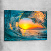 Beach and coastal wall art print of Wave Sunset Tunnel on a stretched canvas