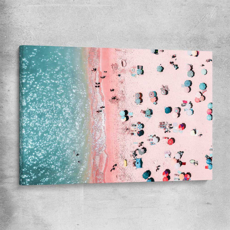 Beach and coastal wall art print of Bondi Pink Aerial on a stretched canvas
