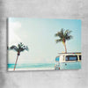 Beach and coastal wall art print of Combi Van Palms on a stretched canvas