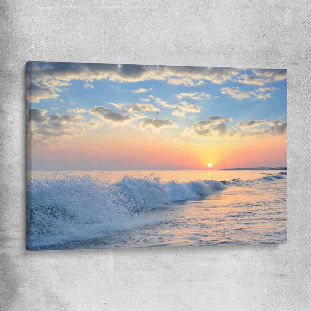 Beach and coastal wall art print of Gentle Tide at Dusk on a stretched canvas
