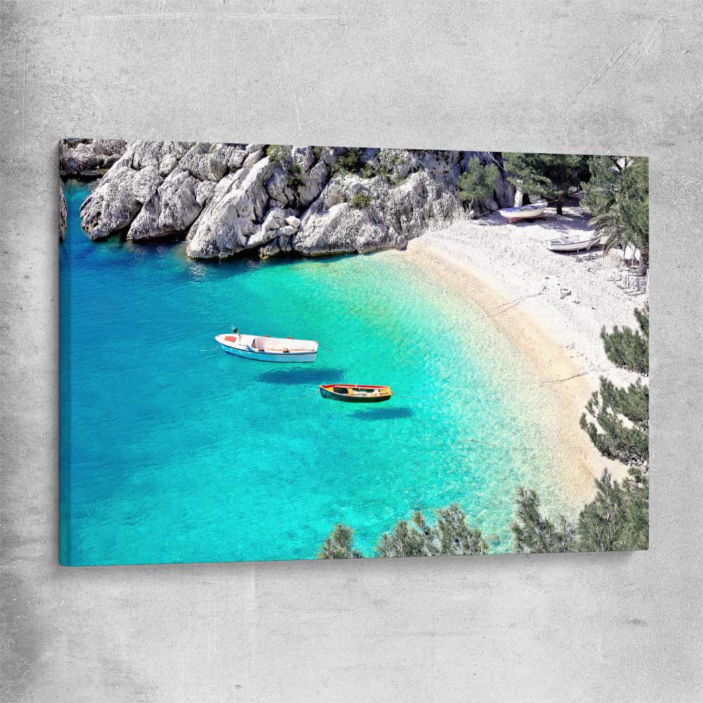 Beach and coastal wall art print of Hidden Beach on a stretched canvas