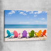Beach and coastal wall art print of Pastel Chairs on a stretched canvas