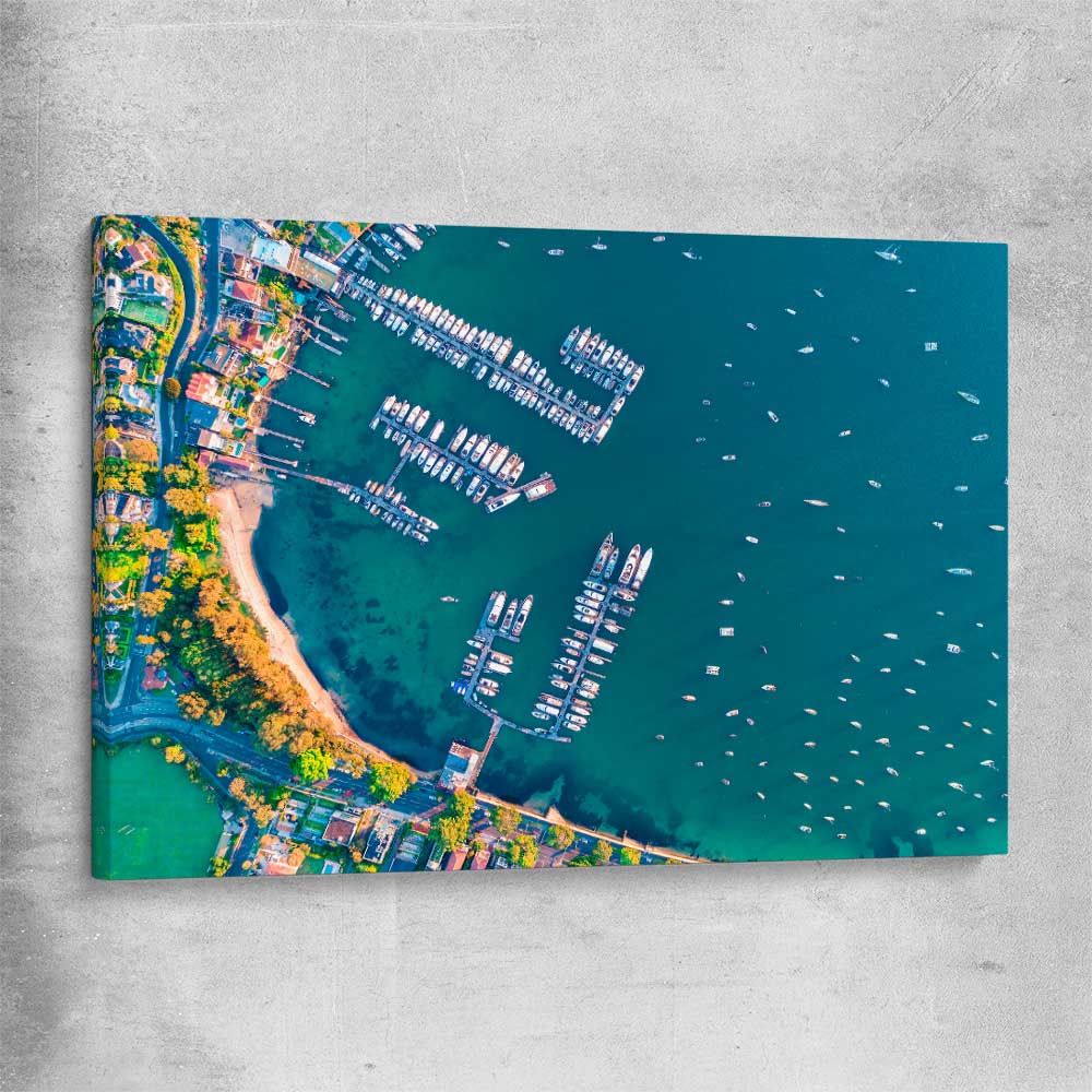 Beach and coastal wall art print of Point Piper Piers on a stretched canvas