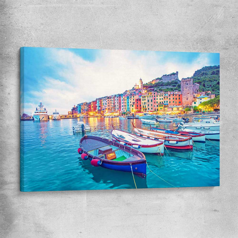 Beach and coastal wall art print of Porto Venere on a stretched canvas