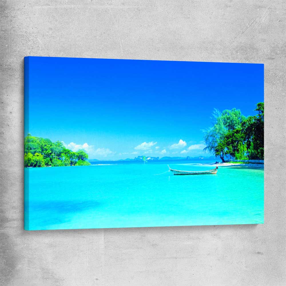 Beach and coastal wall art print of Serene Island Waters on a stretched canvas