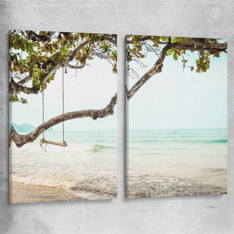 Beach and coastal wall art print of Tropical Beach Pair on a stretched canvas