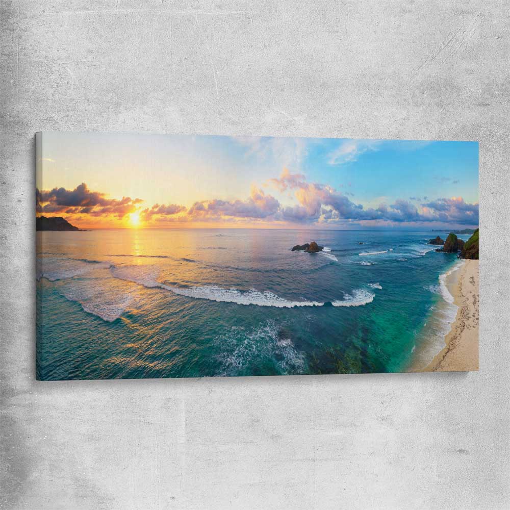 Beach and coastal wall art print of Tropical Surfers Beach on a stretched canvas