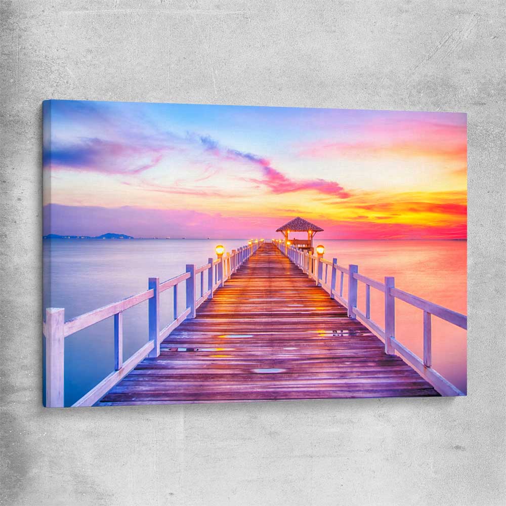 Beach and coastal wall art print of Walking Into Stillness on a stretched canvas