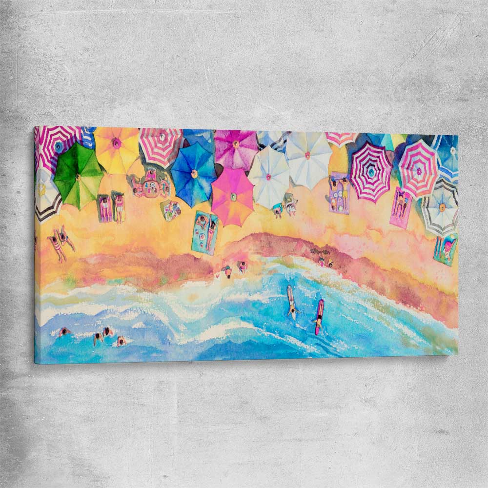 Beach and coastal wall art print of Watercolour Beachscape on a stretched canvas