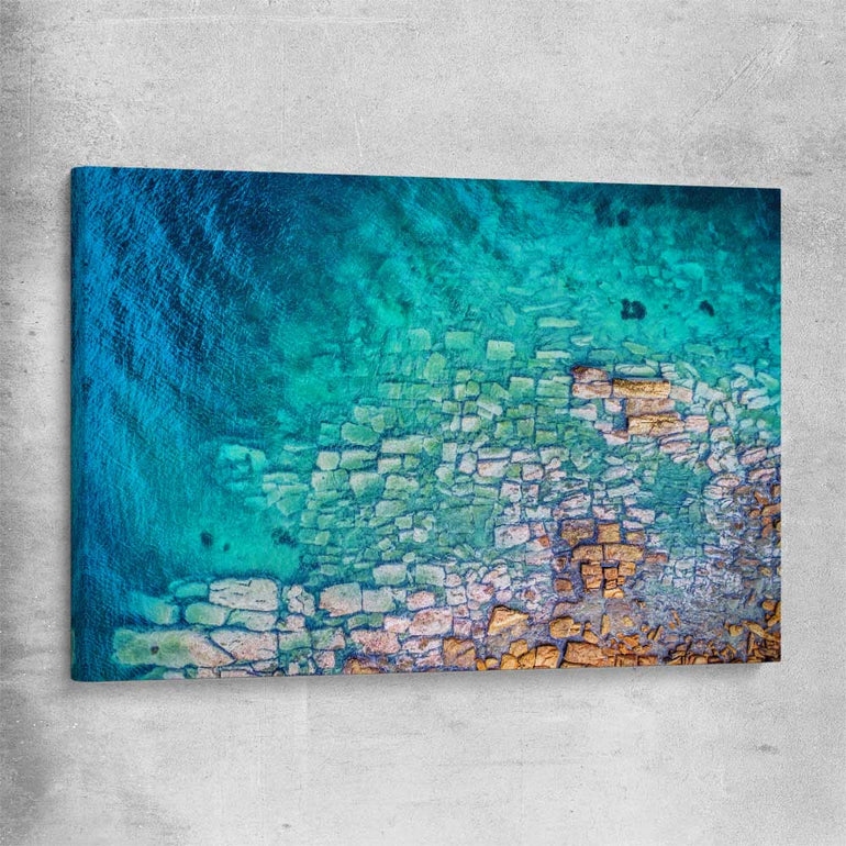 Beach and coastal wall art print of Watsons Bay Rocks on a stretched canvas