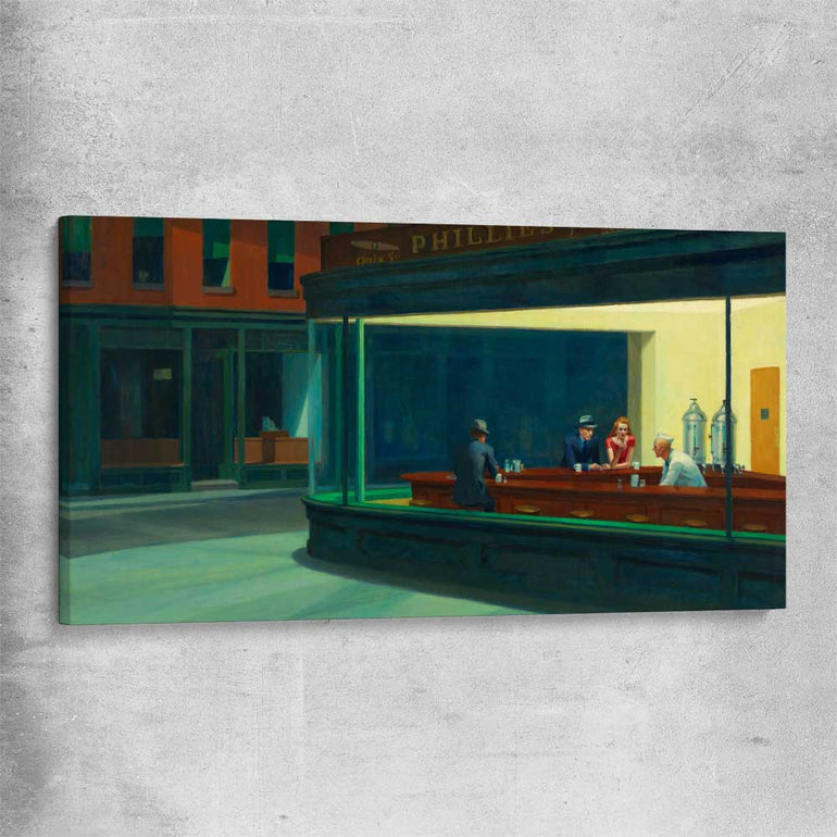 Classic wall art and canvas print of Nighthawks Edward Hopper on a stretched canvas