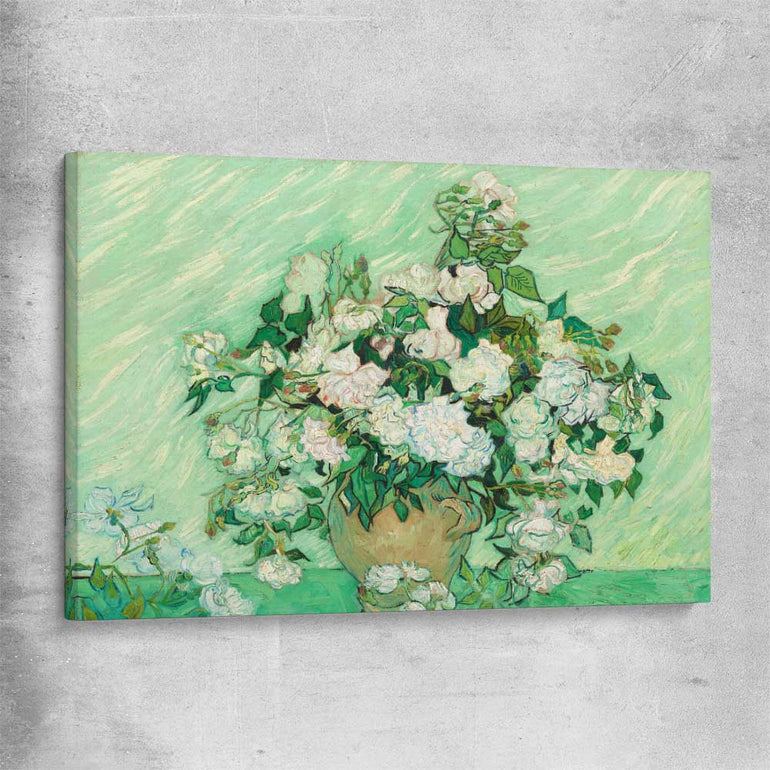 Classic wall art and canvas print of Roses Van Gogh on a stretched canvas