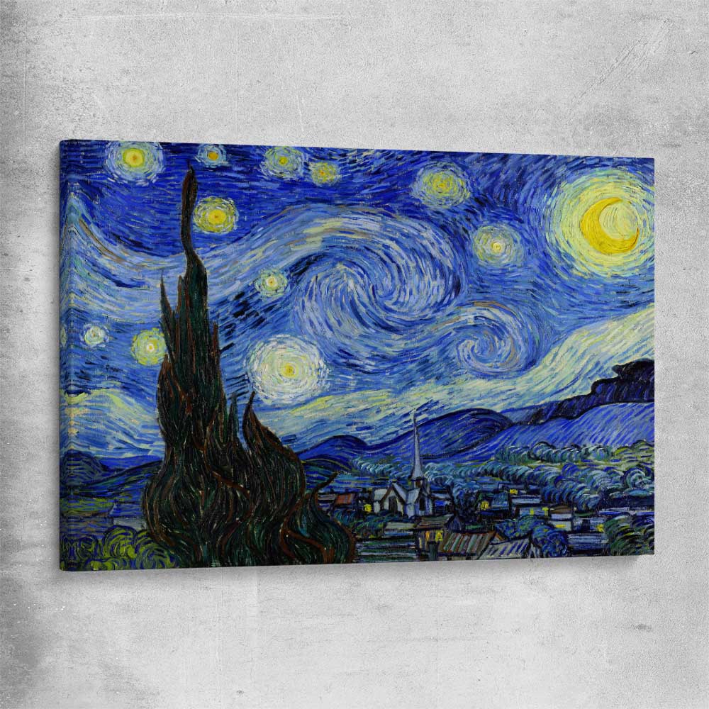 Classic wall art and canvas print of Starry Night Van Gogh on a stretched canvas
