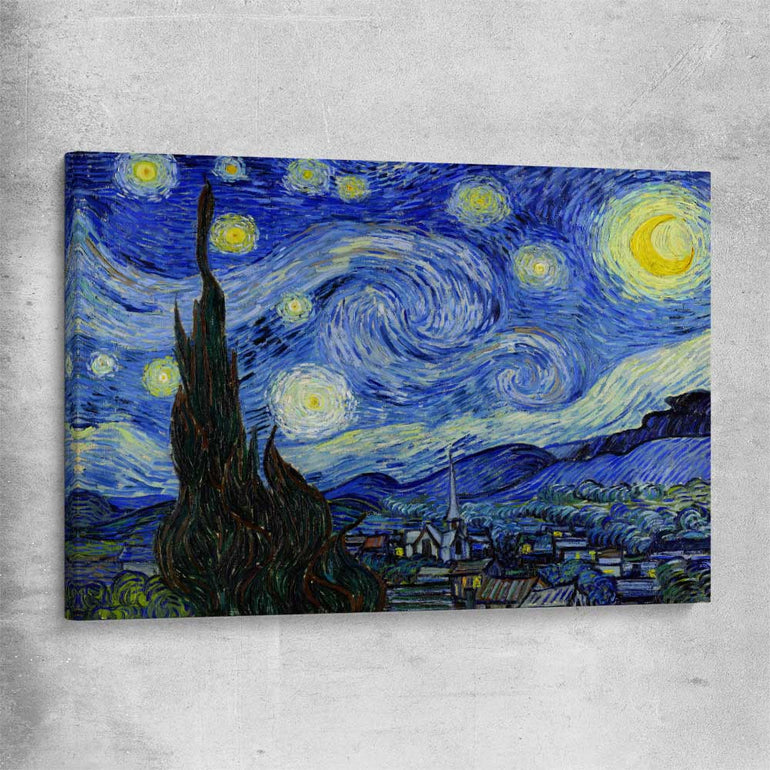 Classic wall art and canvas print of Starry Night Van Gogh on a stretched canvas