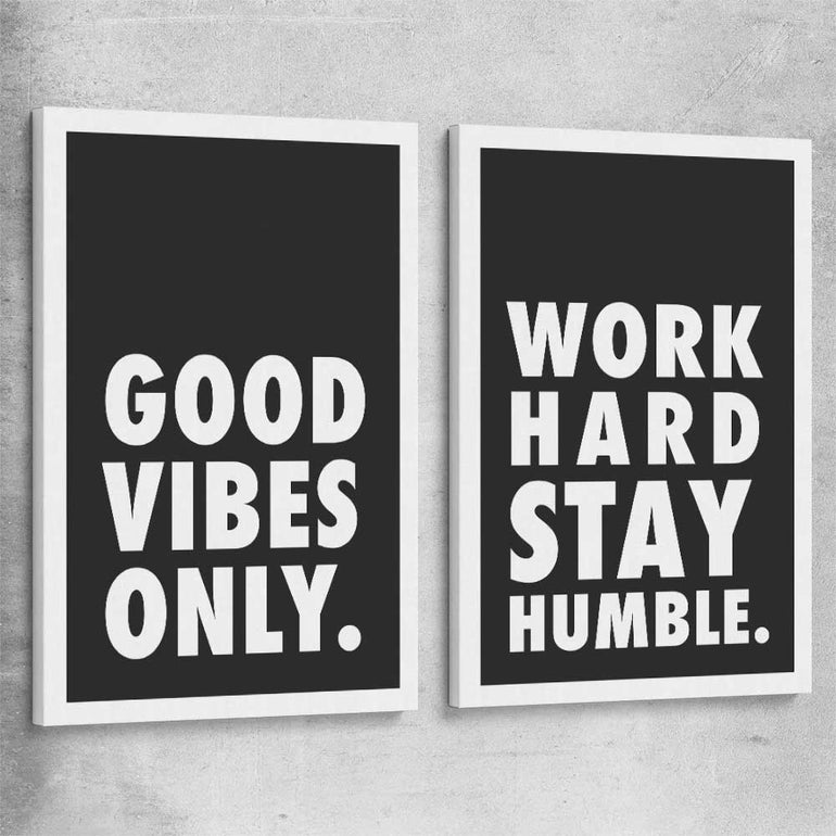 Inspirational wall art print of Good Vibes Pair on a stretched canvas