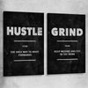 Inspirational wall art print of Hustle Definition Pair on a stretched canvas