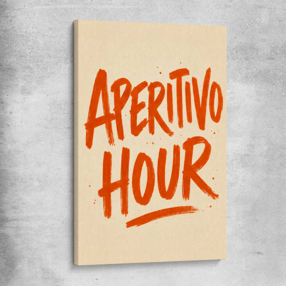 Aperitivo Hour stretched canvas is a colourful and stylish canvas wall art and print suited for the kitchen area
