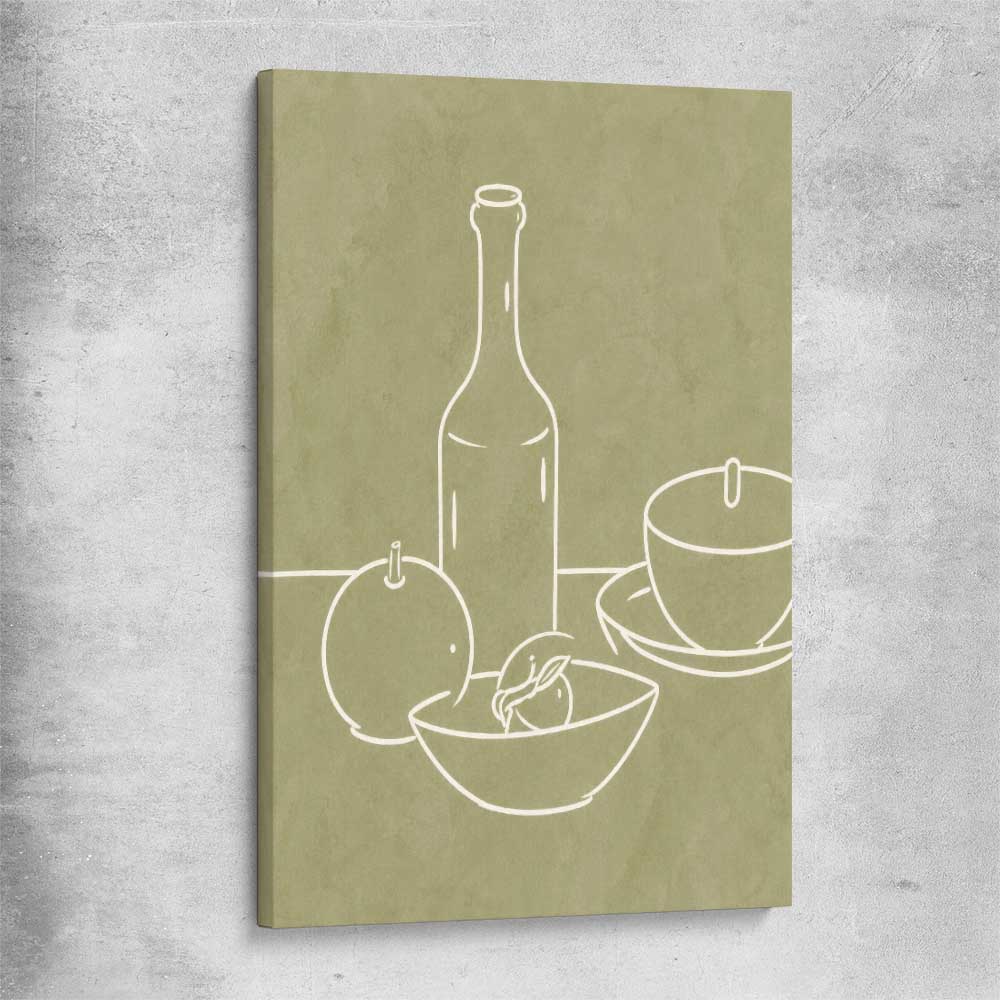 Green Bottle stretched canvas is a colourful and stylish canvas wall art and print suited for the kitchen area