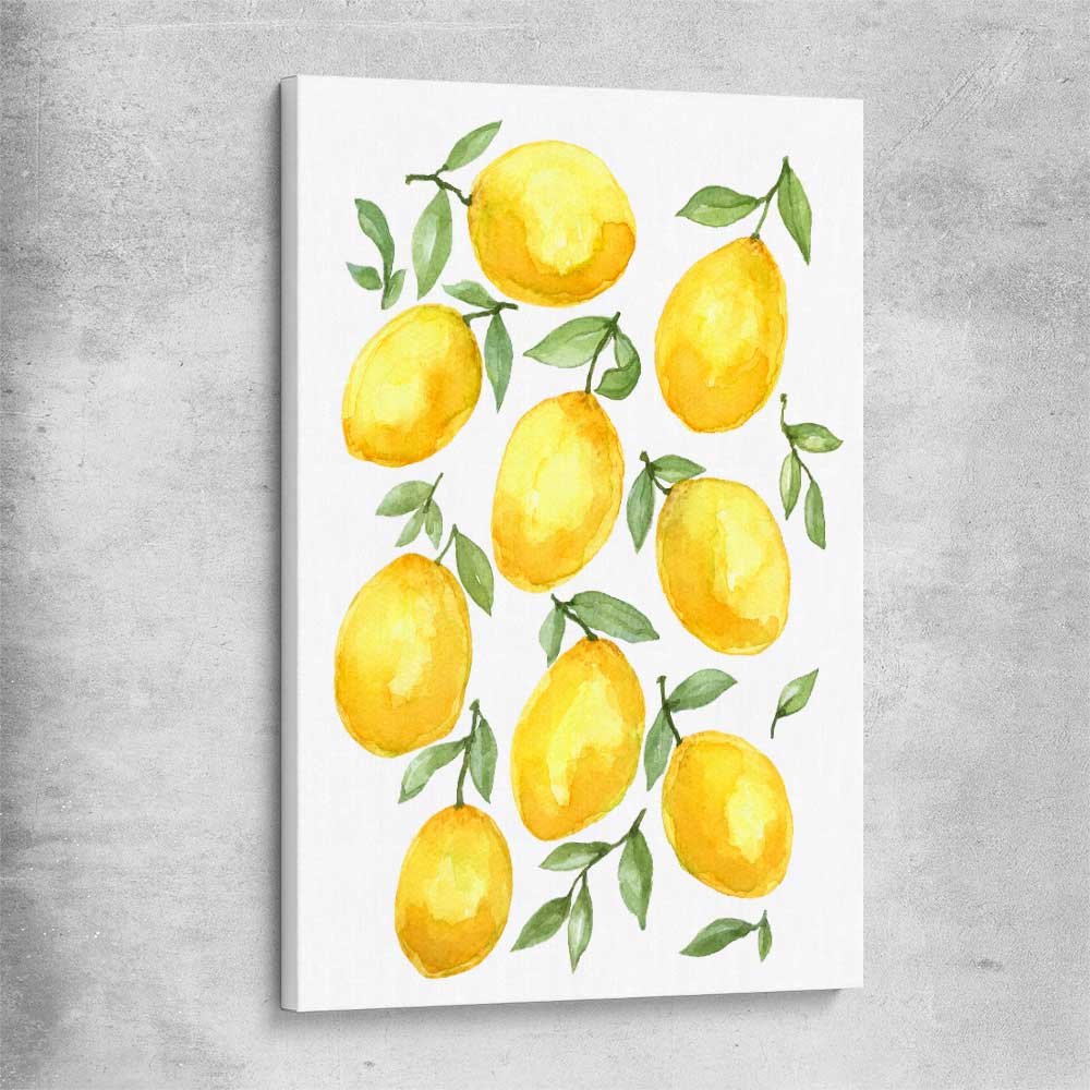 Lemon Bunch stretched canvas is a colourful and stylish canvas wall art and print suited for the kitchen area