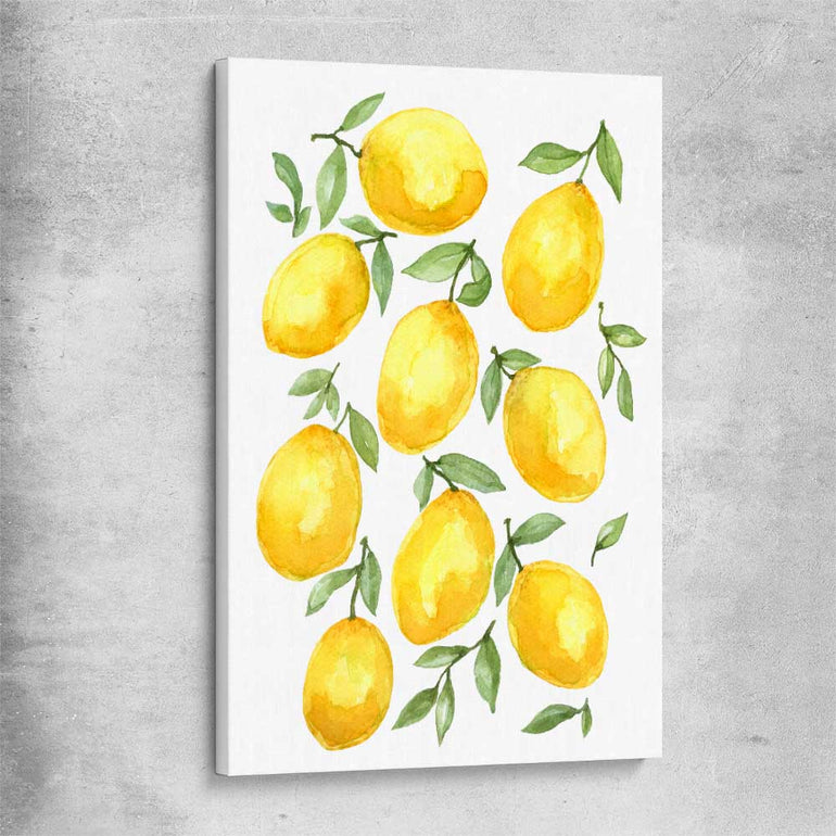 Lemon Bunch stretched canvas is a colourful and stylish canvas wall art and print suited for the kitchen area