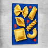 Sculptural Pasta stretched canvas is a colourful and stylish canvas wall art and print suited for the kitchen area