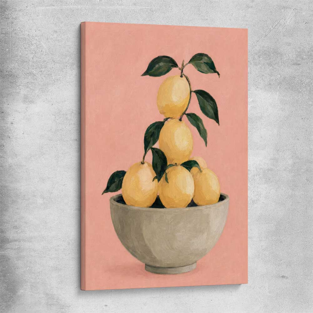 Sicilian Lemons stretched canvas is a colourful and stylish canvas wall art and print suited for the kitchen area