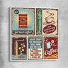 Vintage Coffee Collection stretched canvas is a colourful and stylish canvas wall art and print suited for the kitchen area