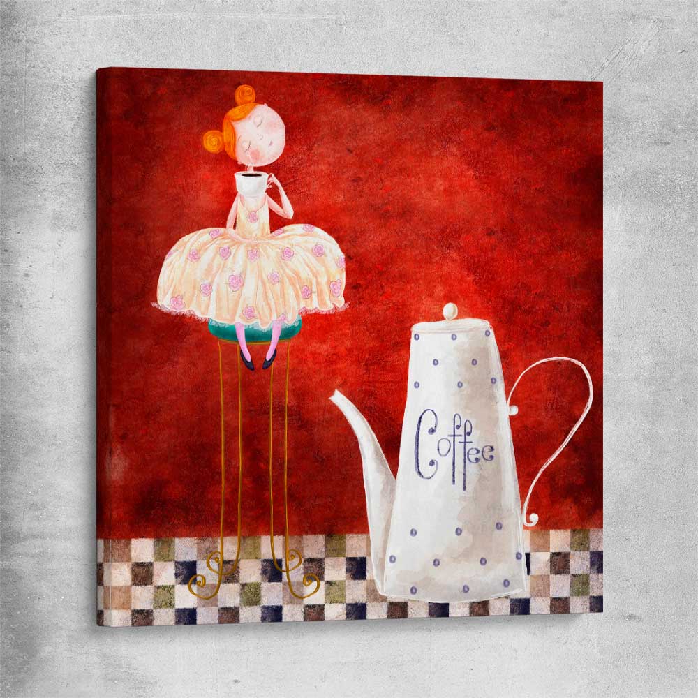 Whimsical Kitchen Life stretched canvas is a colourful and stylish canvas wall art and print suited for the kitchen area
