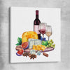 Wine and Cheese Feast stretched canvas is a colourful and stylish canvas wall art and print suited for the kitchen area