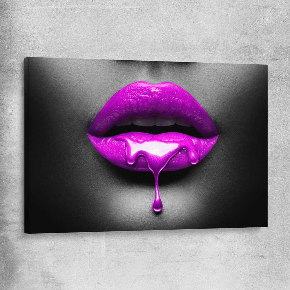 Purple Lust stretched canvas - part of our high quality canvas lips wall art collection