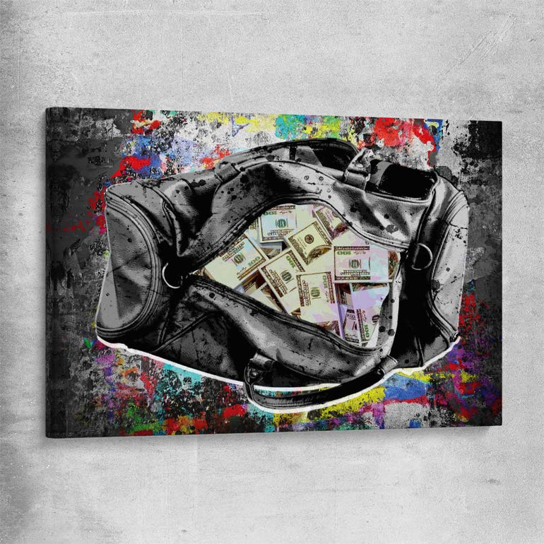 Money wall art print of Cash Duffel on a stretched canvas