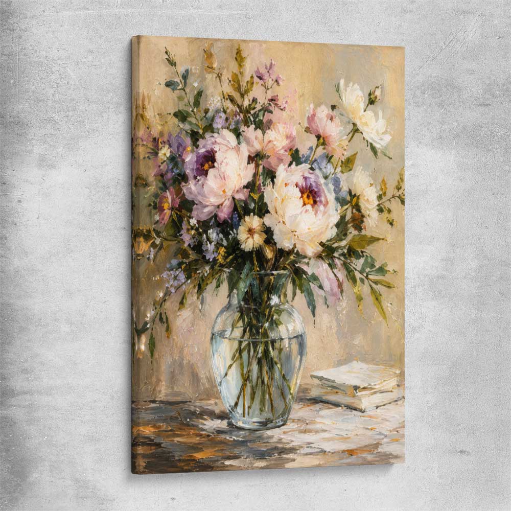 Floral print of Garden Peony on a stretched canvas