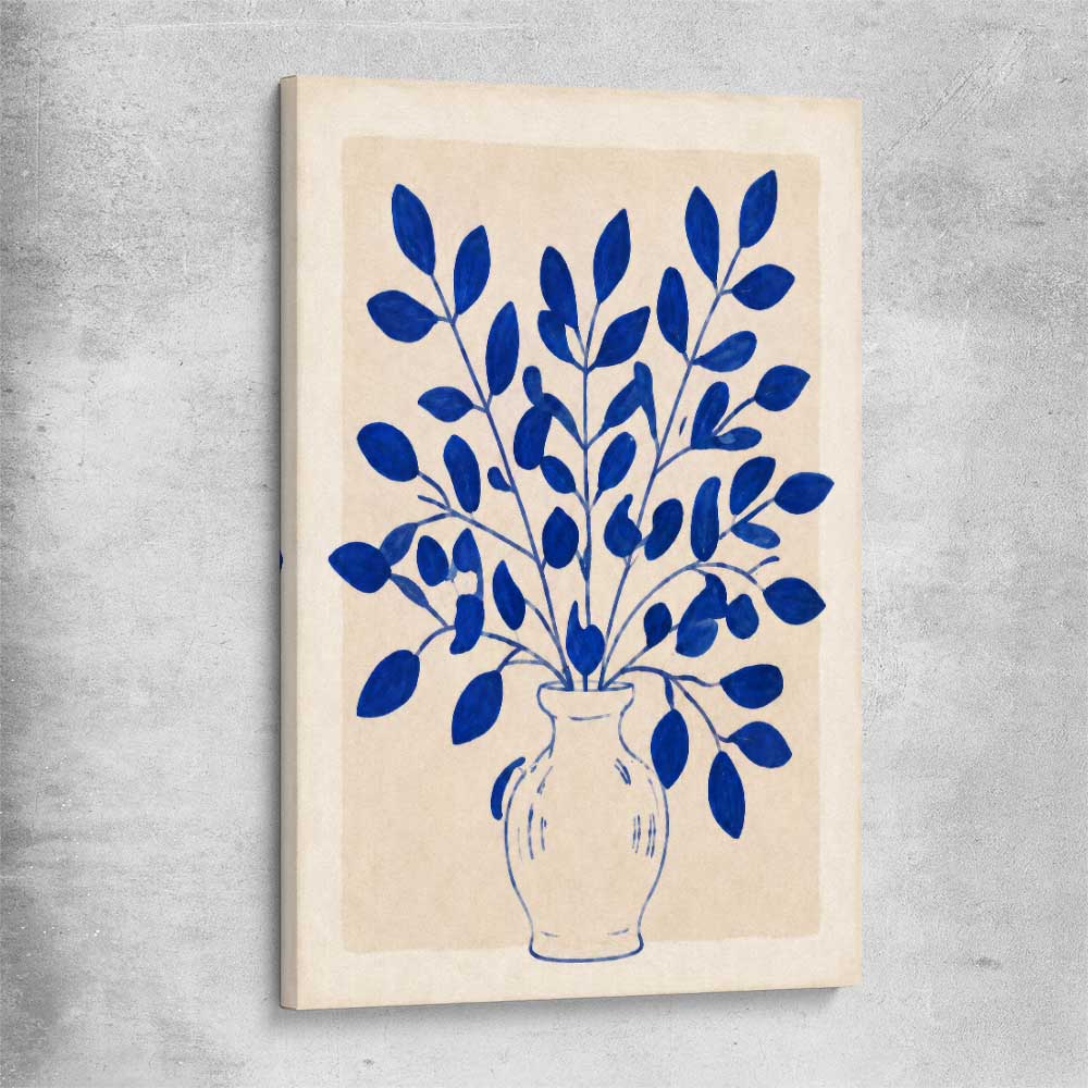 Floral print of Indigo Botanica on a stretched canvas