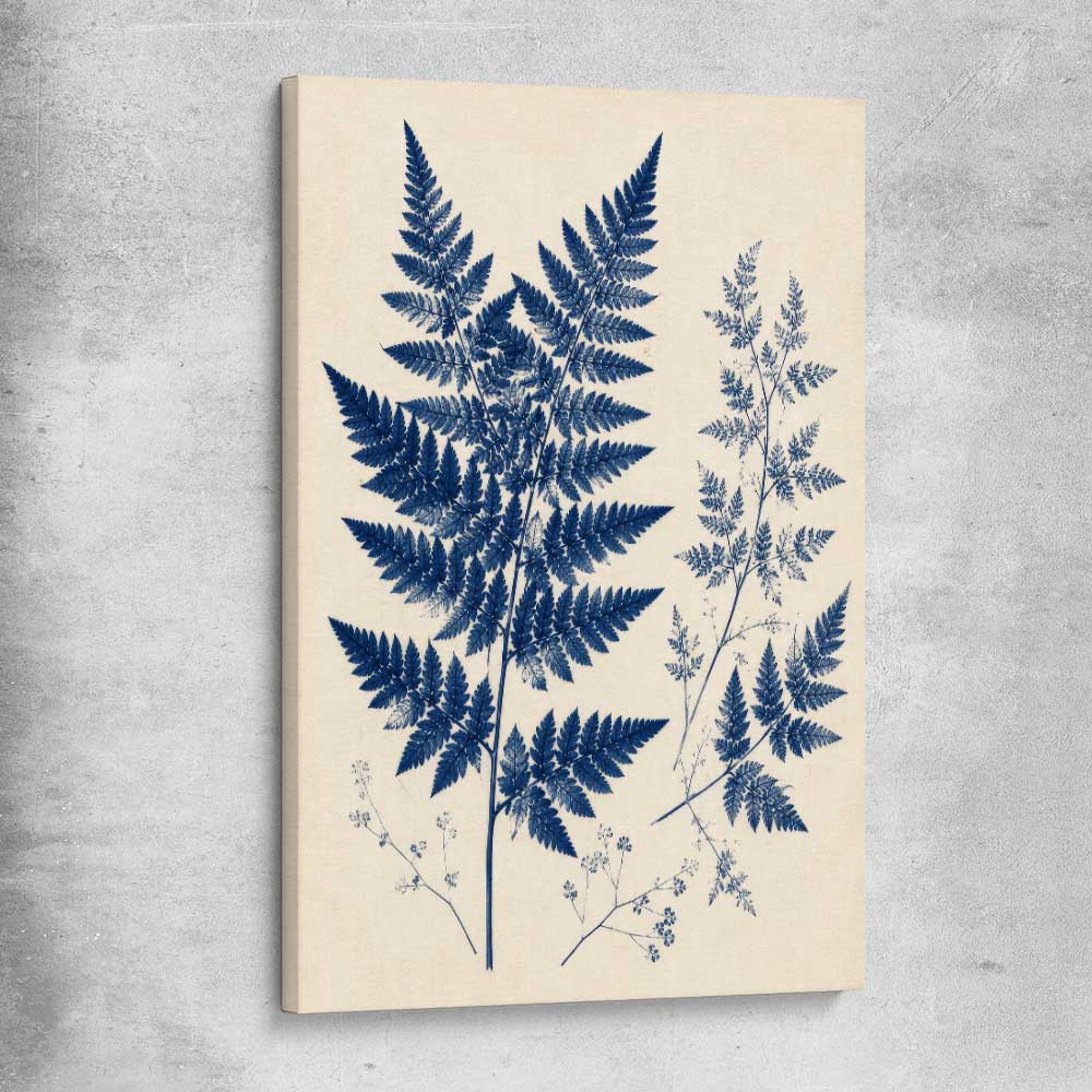 Floral print of Indigo Fern on a stretched canvas