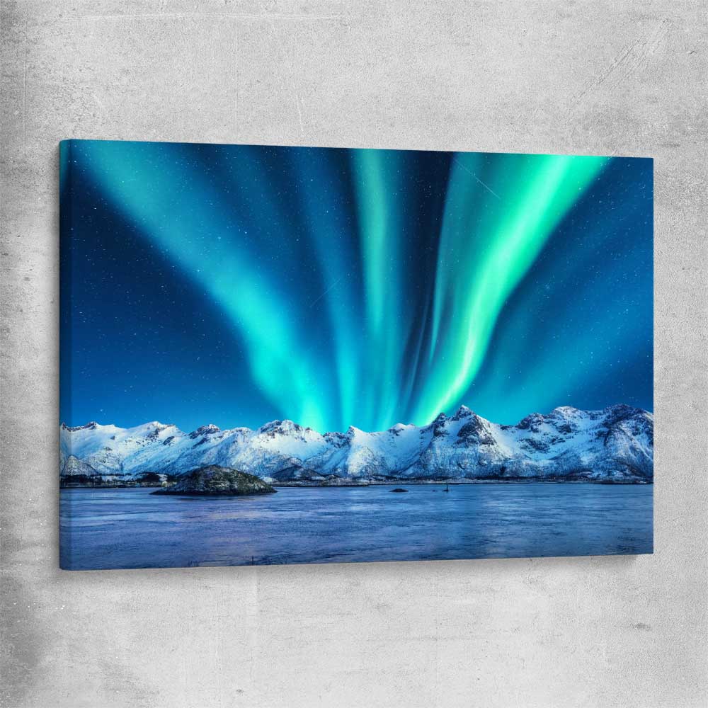 Floral print of Lofoten Aurora Norway on a stretched canvas