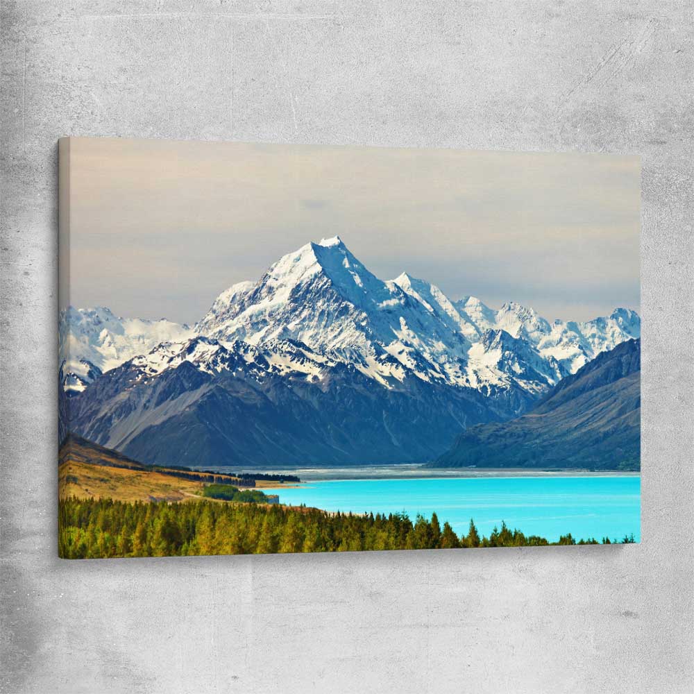 Floral print of Mount Cook Lake Tekapo on a stretched canvas