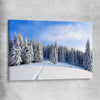 Floral print of Snowy Forest Path on a stretched canvas