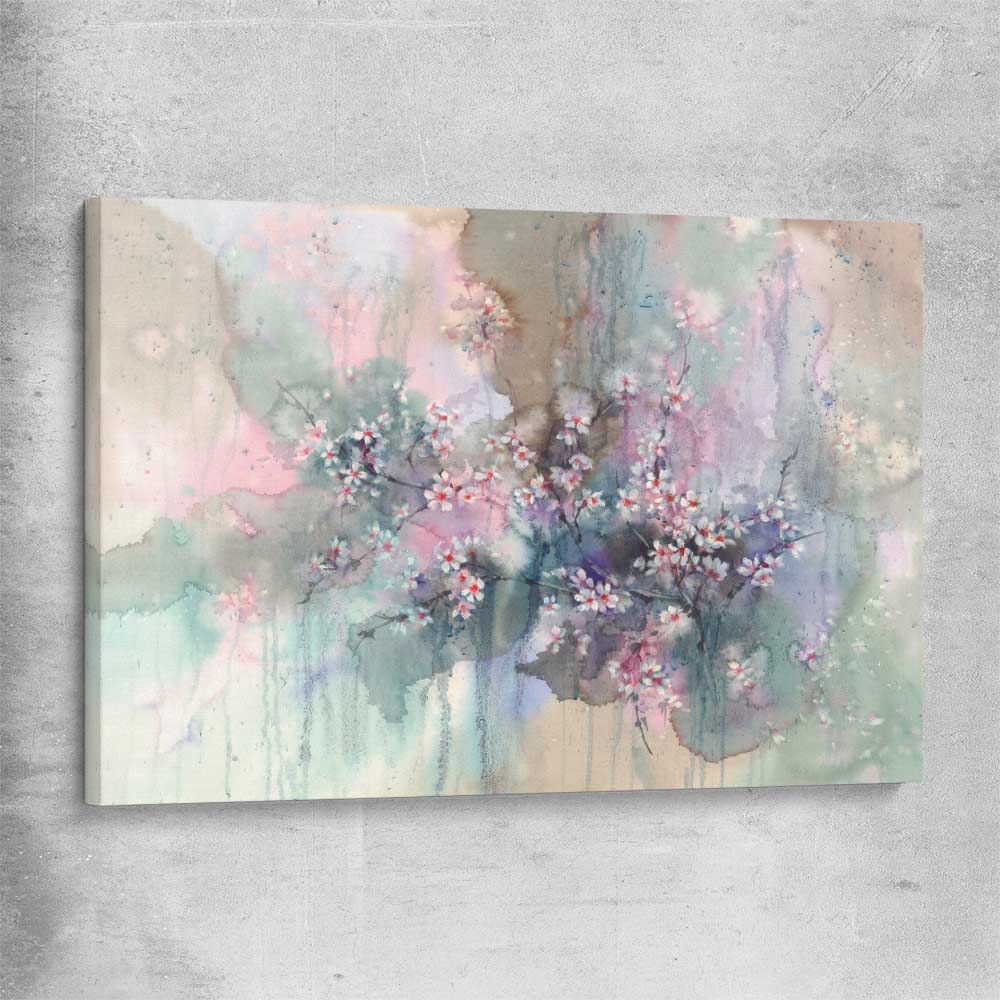 Floral print of Beautiful Sakura Flowers on a stretched canvas